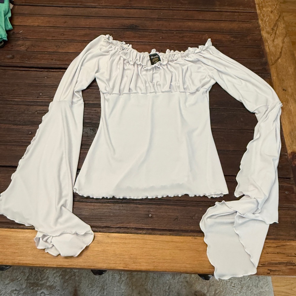 Dracolite Veronique Lortie White Ruffle Bell Sleeve Renaissance Top Small